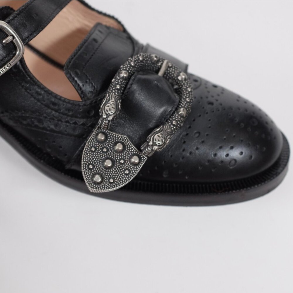 GUCCI monk shoes loafers brogue 36 US 6 black ankle strap Bee buckle queercore - Picture 5 of 10